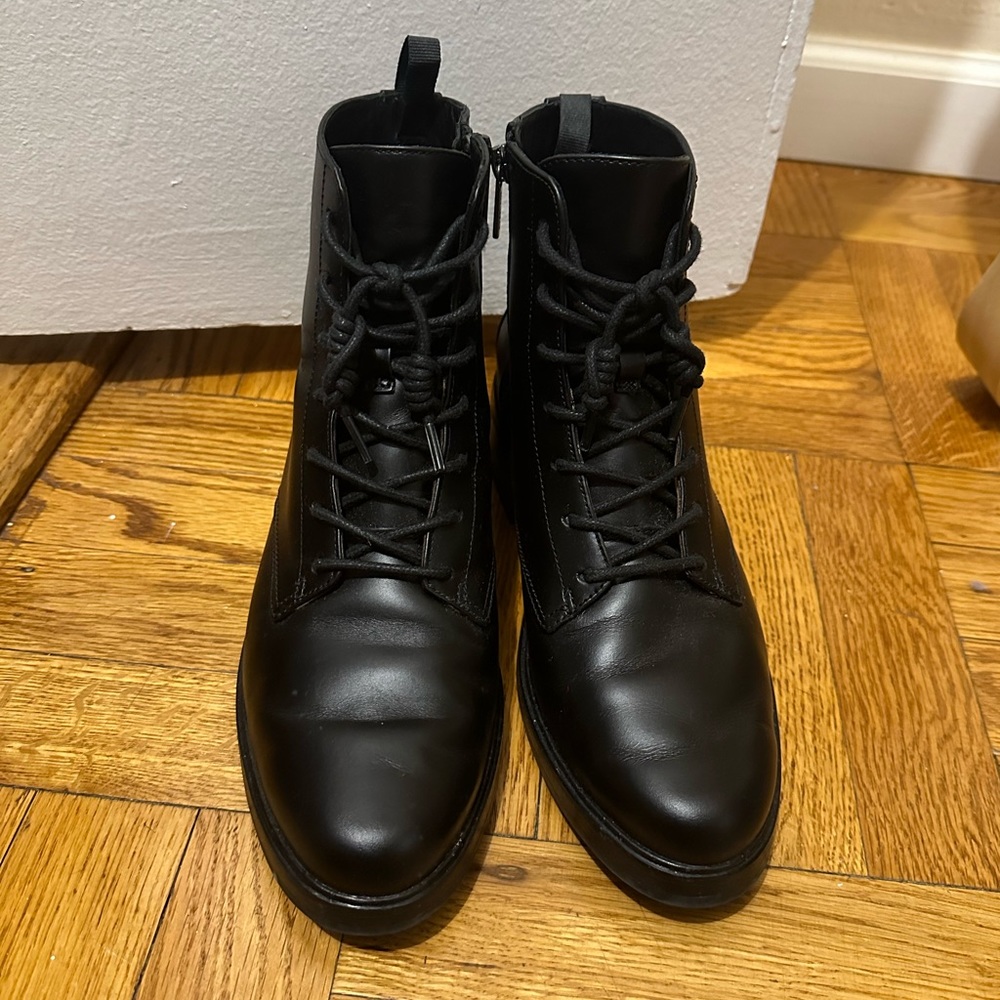 Everlane Leather Boot / The Modern Utility Lace-up Boot, Black, Size 10